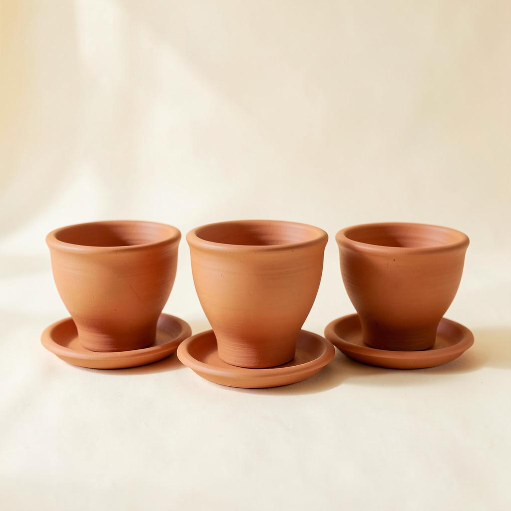 D'vine Dev Terracotta Pots with Saucers, set of 3